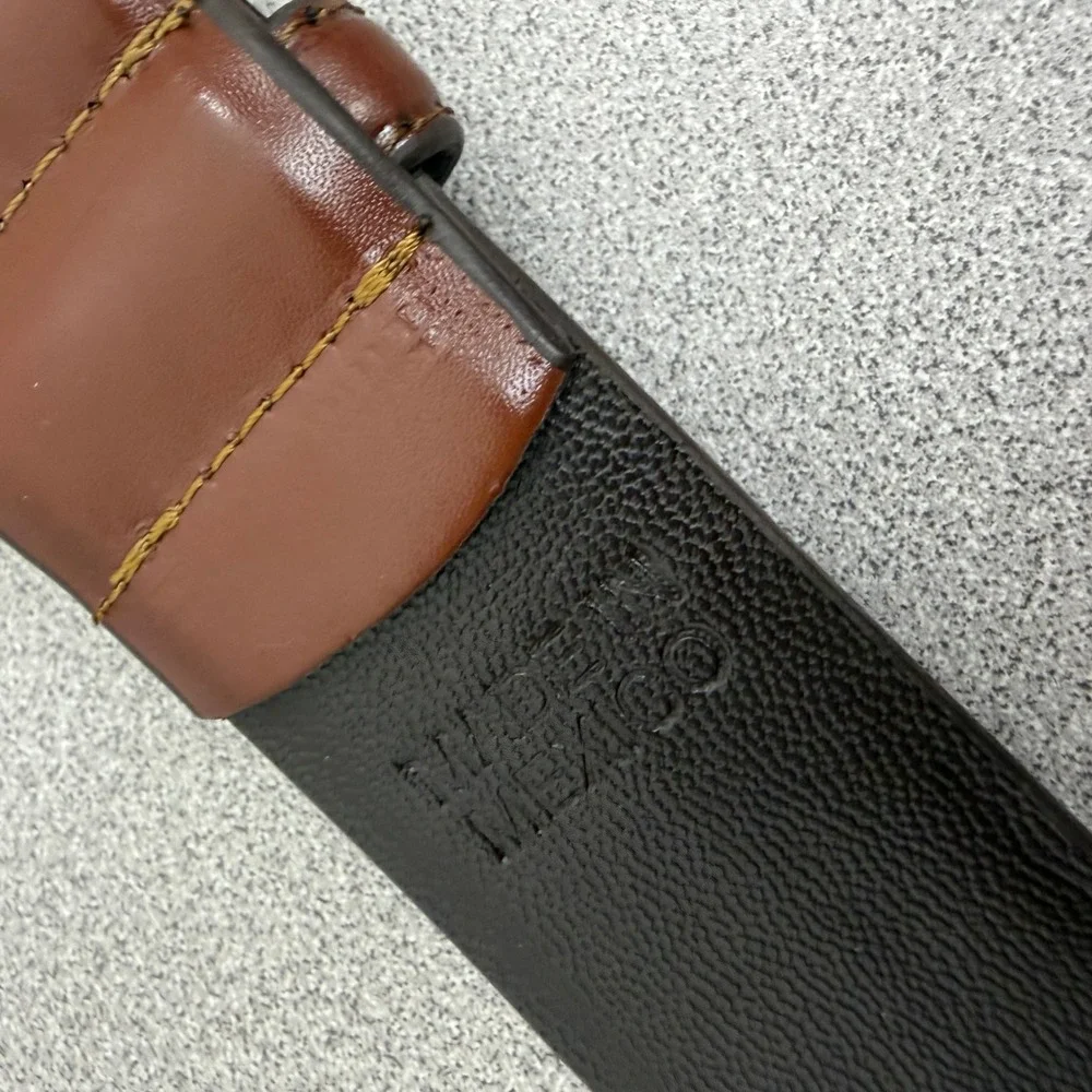 Florsheim Belt Mens 40 Brown Leather Square Buckle Dress FL5006-220-40